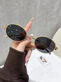 Small-Frame Oval Round Sunglasses New UV-Proof Retro Si Pattern Breeze Influencer Street Snap Style of Premium Sunglasses