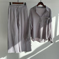 Fall-Winter Artistic Retro Plus Size Linen Cotton High Waist Loose Shirt + Pants 2-Piece Set