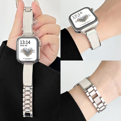Fits Apple watchs11 Watch Band Niche New s10s9 Watch Chain Women Metal Leather Trim Premium