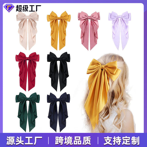 Source Factory Custom Eco Recyclable RPET Polyester French Hair String Hair Tie Hair Clip Bow Flowing Hair Accessory
