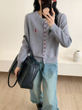 Women's Fall-Winter Korean Fashion Embroidered Knit Crew Neck Cardigan + Top 2026 - Apricot
