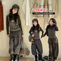 Girls' Faux Layered Striped Tee & Wide-Leg Pants Set