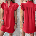 V-Neck Ruffle Sleeve Dress - Fashion Multi-Layer Petal Sleeve Pullover Dress