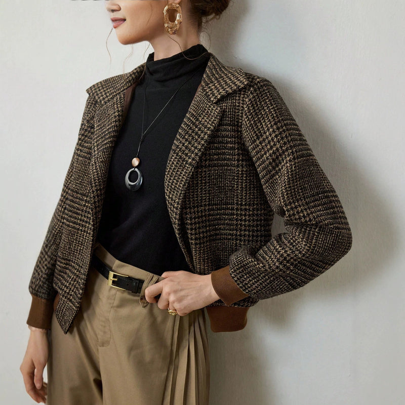 Fall Casual Long Sleeve Lapel Collar Plaid Fitted Set
