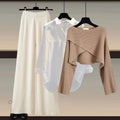 Fall-Winter Fashion Slimming Plus Size Knit Wool Wide Leg Pants + Sweater + Shirt 3-Piece Set
