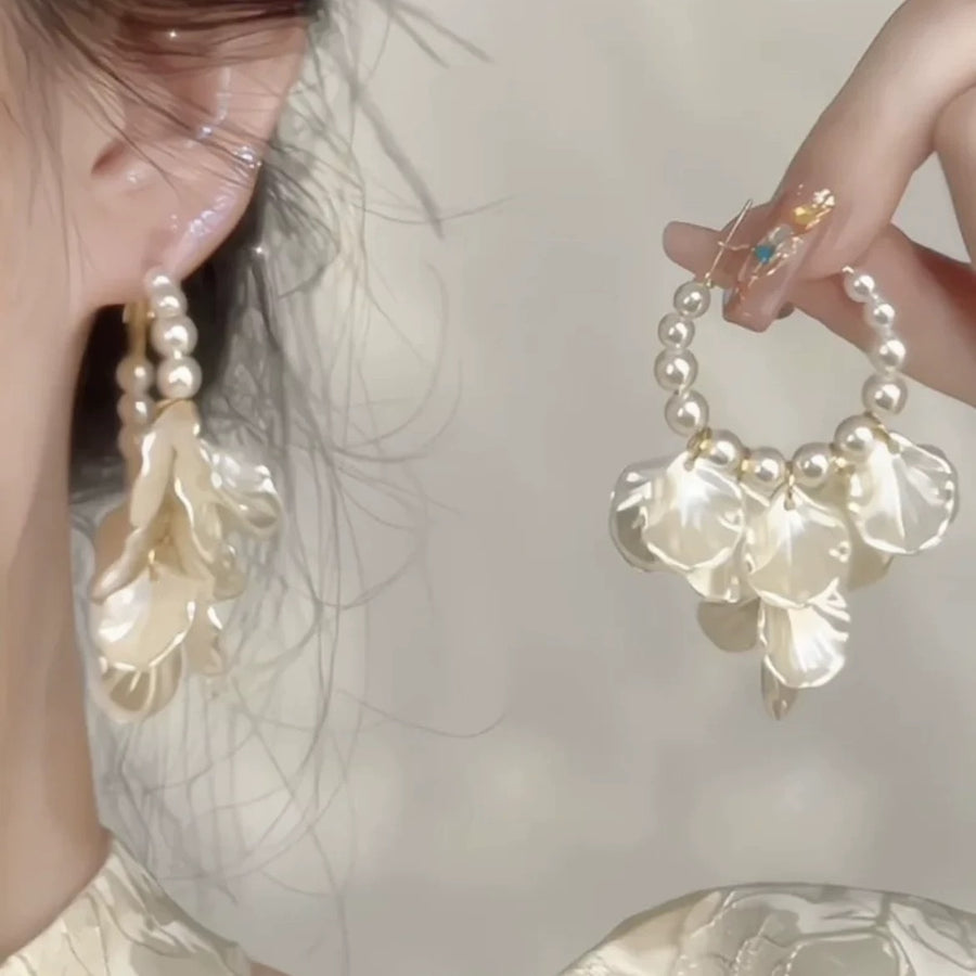 French Shell Circle Pearl Hoop Earrings - view 6