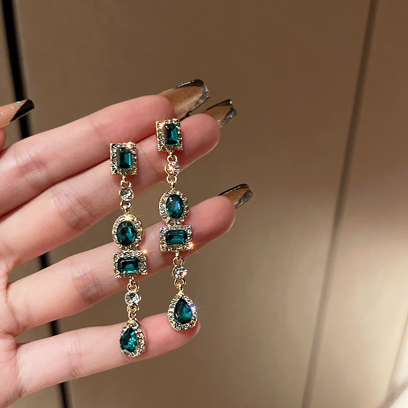 Emerald Green Oval Rhinestone Stud Earrings - view 4