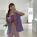 Women's Summer Fashion Elegant Short Sleeve Lightweight Loose Blazer + Top 2026 - As Pictured