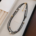 高级感黑曜石串珠choker项链多层珍珠轻奢小众设计感酷飒风颈链女