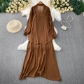 Casual Slimming Long Sleeve Lightweight Loose Dress + Shirt + Camisole 2-Piece Set