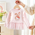 Girls' Cartoon Rabbit Tulle Spliced Long Sleeve T-Shirt