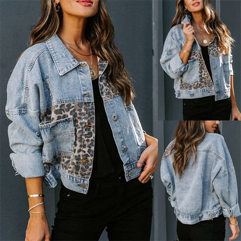 Women's Fall-Winter Long Sleeve Patchwork Leopard Jacket 2026 | Trendy Jacket - Blue
