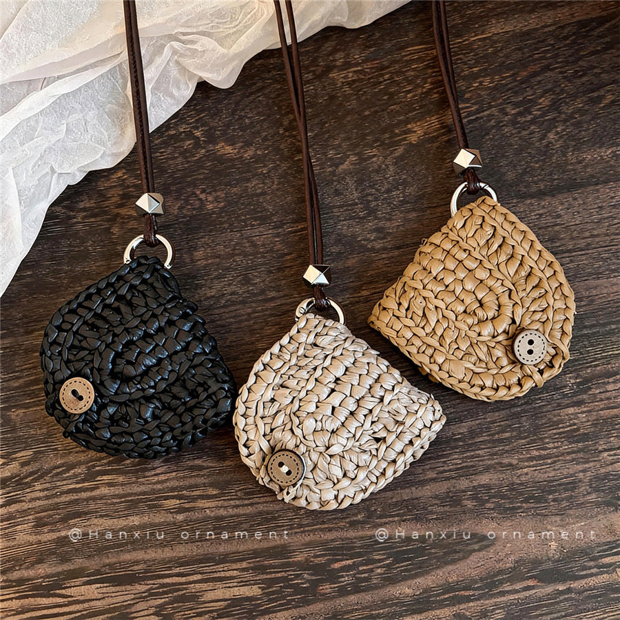 Woven Coconut Shell Glasses Holder Necklace with Leather Cord - view 2