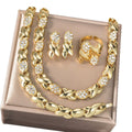 Amazon New Import Bead Gem Set Geometric Twist Rhinestone Copper Necklace Earrings Set Bracelet Ring Wedding Set
