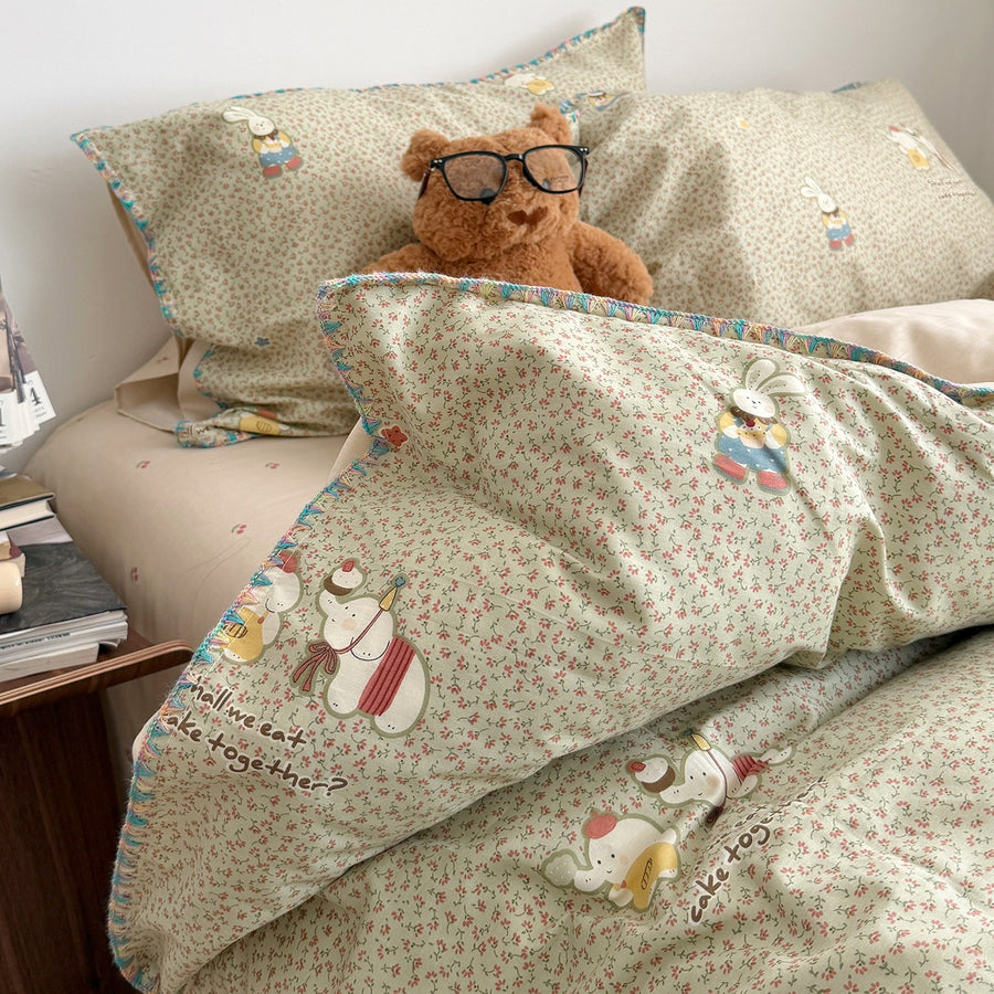 Seine Riverbank Bunny Floral Cotton 4-Piece Bedding Set with Scalloped Edge - view 5
