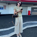 Summer New Chinese Casual Frog Button Loose Wide Leg Pants + Top Set