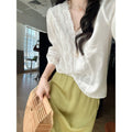 Summer Acetate Tencel Puff Sleeve V-Neck Loose Shirt