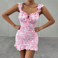 Women's French Floral Strapless Vacation Dress