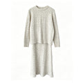 Fall-Winter Elegant Minimal Knit Wool Crew Neck Loose Skirt + Sweater + Top 2-Piece Set