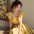 French Vacation Plus Size Mini Flutter Sleeve Printed Rose Dress