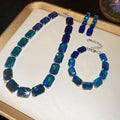 EU/US Import Rhinestone Contrast Geometric Square Necklace Set Fashionable Clavicle Chain Light Luxury Premium Necklace