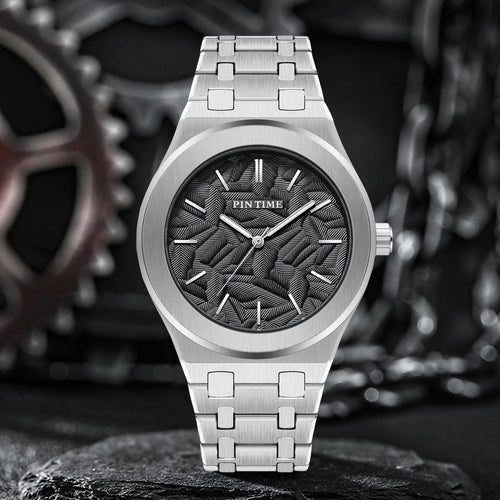 PINTIME / Item Time Cross-Border Hit Mens Watch Fashionable Formal 3D Relief Leaves Waterproof Quartz Watch