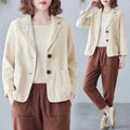 Women's Fall Artistic Casual Plus Size Linen Cotton Long Sleeve Loose Jacket + Top 20 - Black