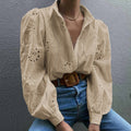 Women's Spring-Summer Casual Fashion Puff Sleeve Hollow-Out Loose Cardigan + Shirt 20 - White
