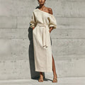 Elegant Slimming Tie-Front Waist-Tie Slit Dress