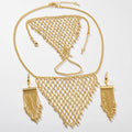 Amazon Overseas Fashionable Western 18K Gold Net Form Fringe Necklace Bracelet Set Earrings Ring Banquet Set