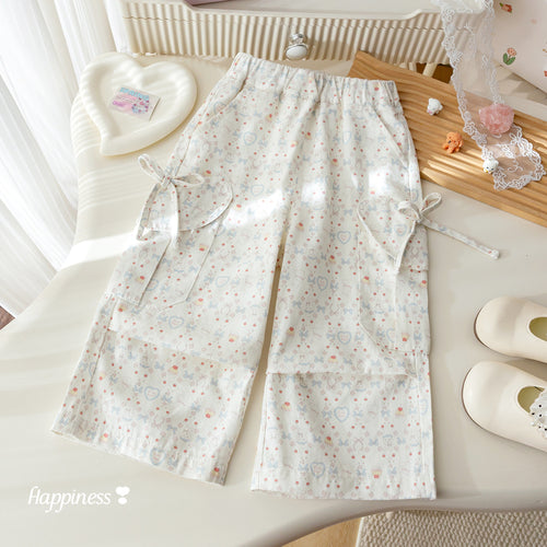 Girls' Cartoon Heart Pocket Cargo Pants