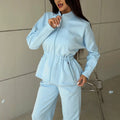 Fall-Winter Slimming Stand Collar Waist-Tie Loose Pants + Top 2-Piece Set