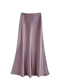 Fall French Elegant Satin High Waist Drapey Skirt