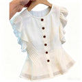 Office French Mini Flutter Sleeve Ruffle Shirt