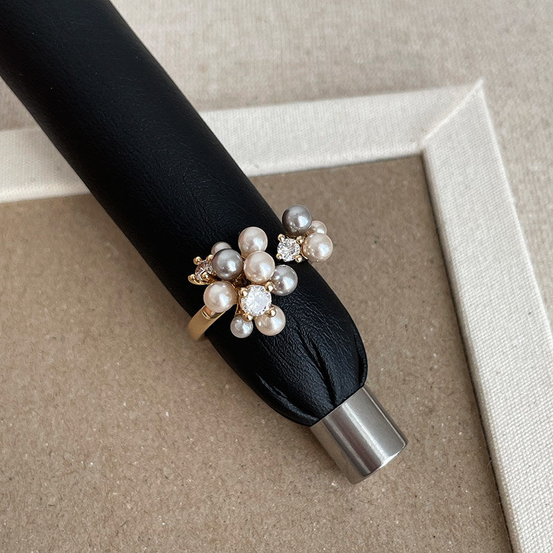 French Zircon Flower Cluster Pearl Ring - view 7