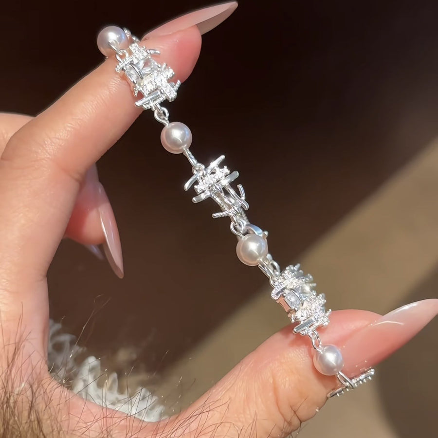 French Zircon Flower Pearl Bracelet - view 4