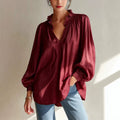 Casual Lantern Sleeve Long Sleeve V-Neck Ruffle Shirt