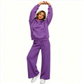 Fall-Winter Sporty Fleece Loose Drop Shoulder Wide Leg Pants + Hoodie 2-Piece Set