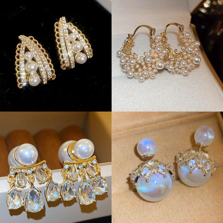 French X-Cross Triangle Pearl Stud Earrings - view 2