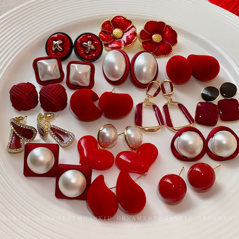 Red Square Flower Tassel Earrings - view 4