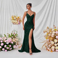 Women's Spaghetti Strap Sequin Mermaid Waist-Cinching Sexy Evening Gown