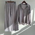 Women's 2026 Retro Plus Size Linen Cotton High Waist Loose Shirt + Pants 2-Piece Set - Pink