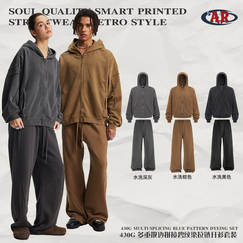 ARTIE Men's Distressed Washed Frayed Edge Spliced Hoodie & Pants Set
