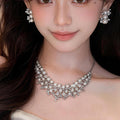 Windsor Flourish Bead Micro Diamond Geometric Pearl Jewelry Set Wedding Banquet Luxury Necklace Light Luxury Niche Necklace Women