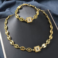 Western Light Luxury Pig Nose Chain Set Square S Letter Cubic Zirconia Gold Plated Necklace Bracelet Set Hip-Hop Couples With