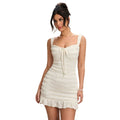 Women's Wave Hem Halter Neck Strappy Mini Dress