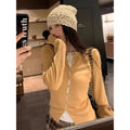 Women's Fall Slimming Knit Wool Long Sleeve Fitted Fake Two-Layer Cardigan + Top 2026 - Black