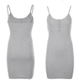 Low-Cut Off-Shoulder Ribbed Bodycon Dress - Slim Fit Button Detail Strap Dress