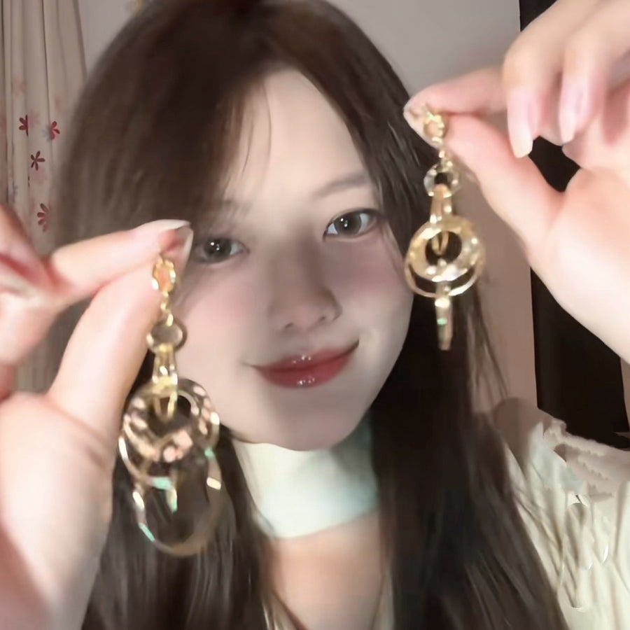 Gold Flower Geometric Tassel Earrings - view 6