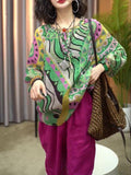 Spring-Summer Ethnic Retro Linen Cotton Printed Harem Pants + Top 2-Piece Set